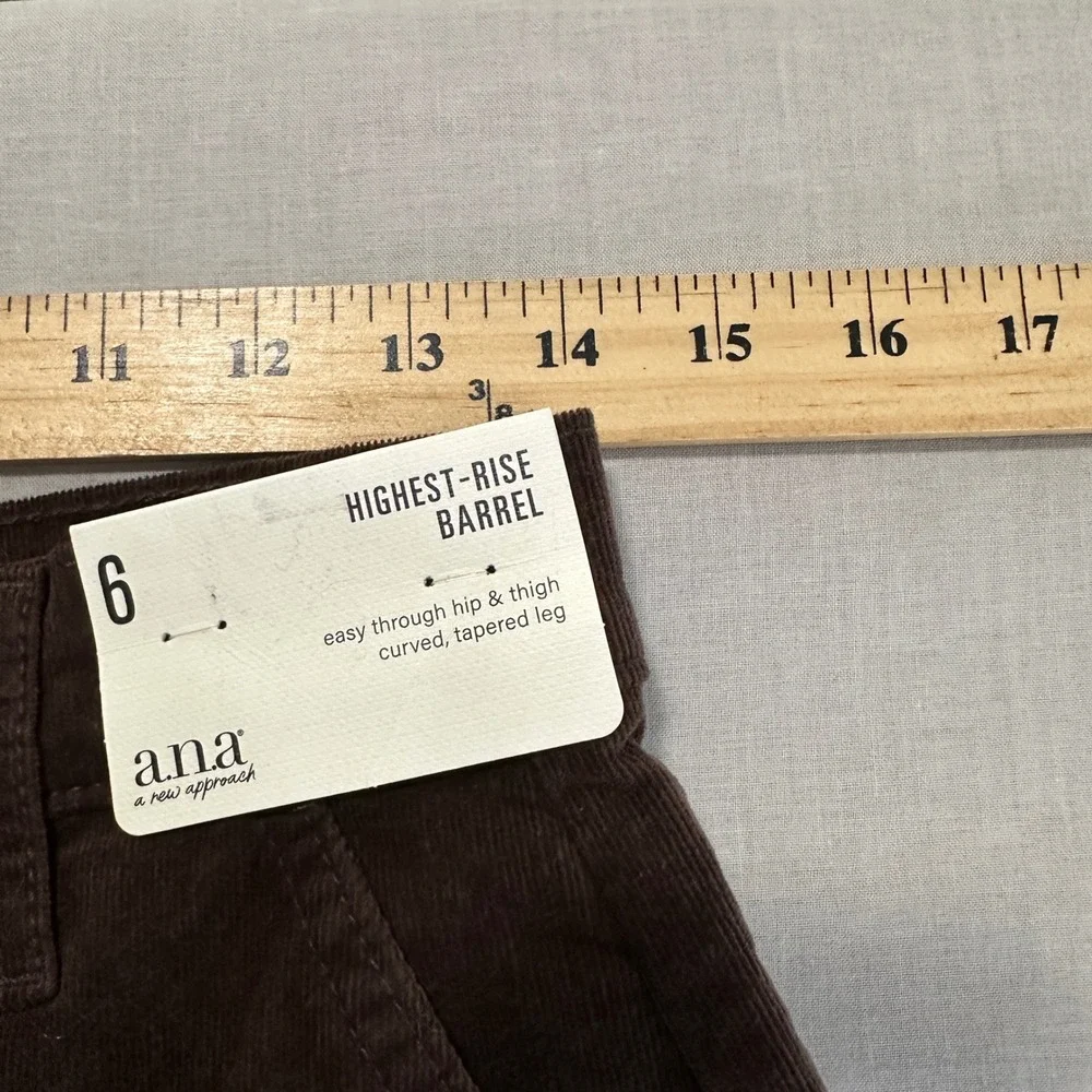 a.n.a Women's 6 Highest-Rise Barrel Pants Brownie Corduroy Tapered Leg NEW